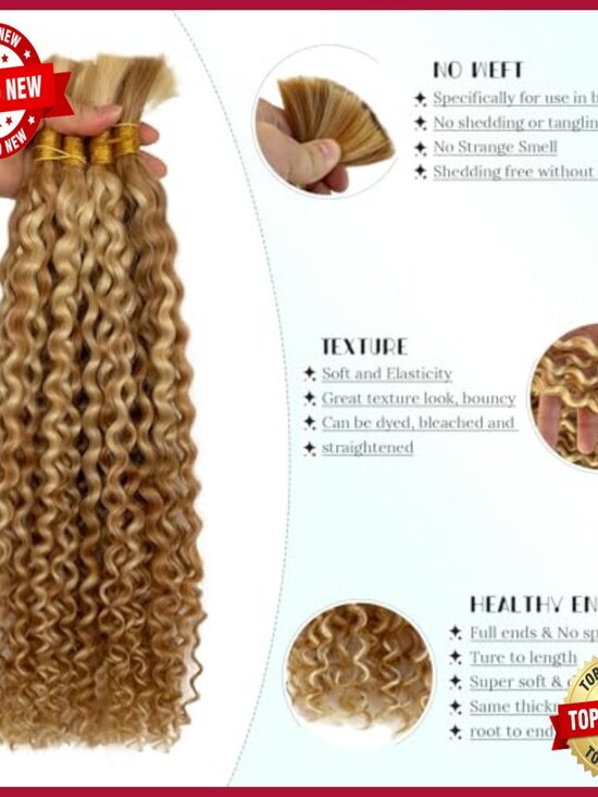 24 Inch Water Wave Bulk Human Hair Extensions 100g for Boho Braids